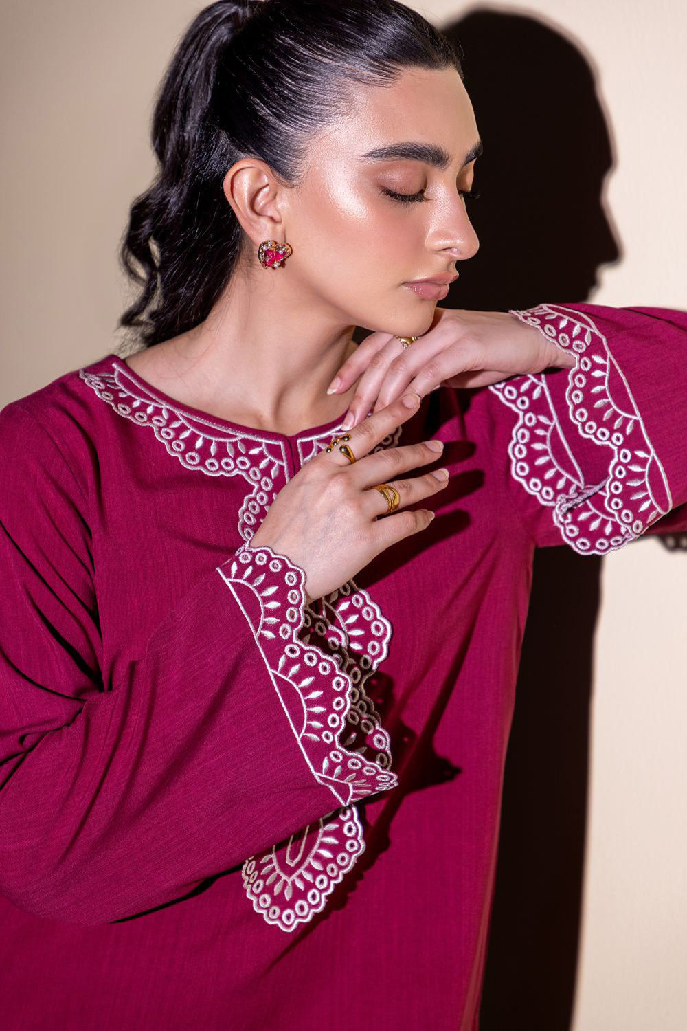 Khushboo & Pankaj Deep Pink Embroidered Kurta Set