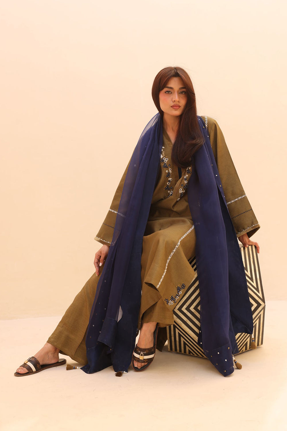 Khushboo & Pankaj Earthy Olive Festive Kurta Set