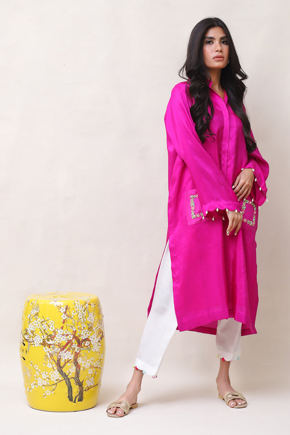 Khushboo & Pankaj Fuchsia Embroidered Kurta Set
