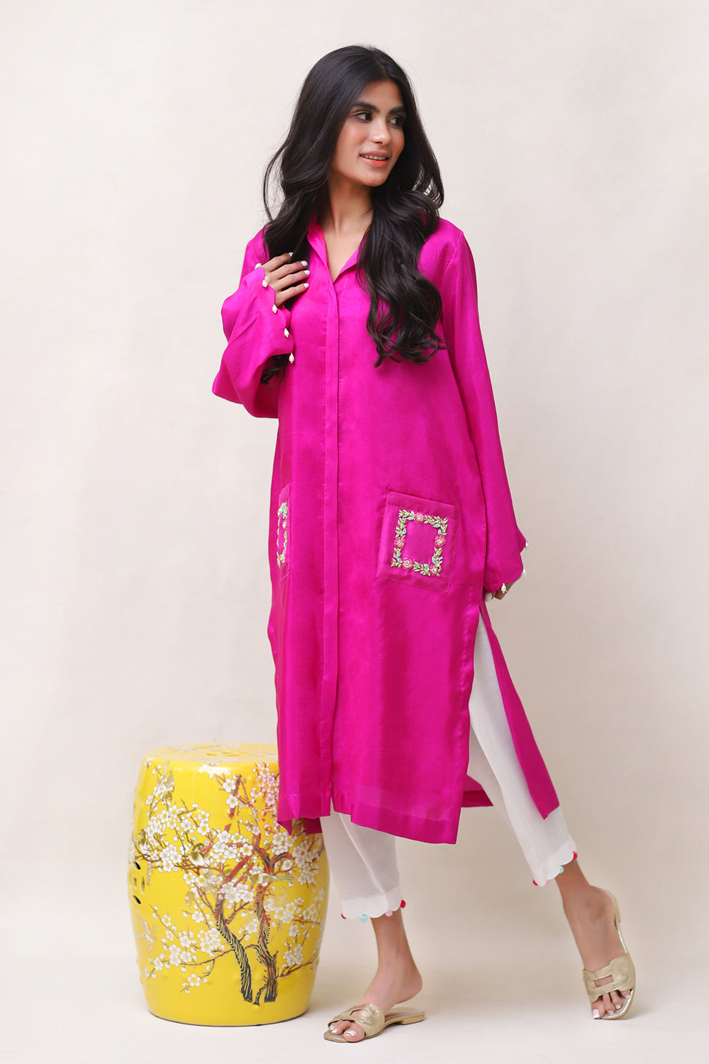 Khushboo & Pankaj Fuchsia Embroidered Kurta Set