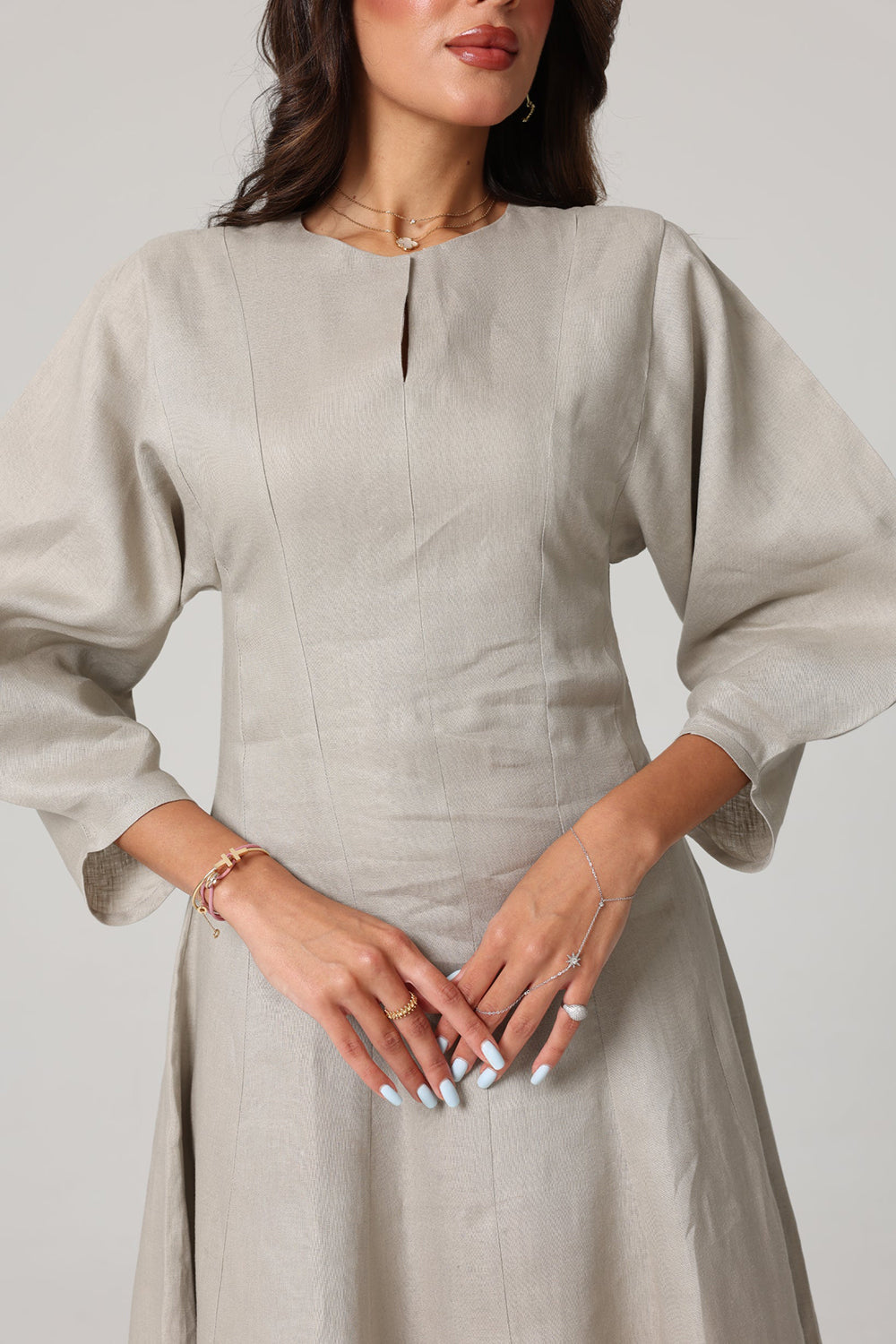 Khushboo & Pankaj Grey Linen A-Line Midi Dress