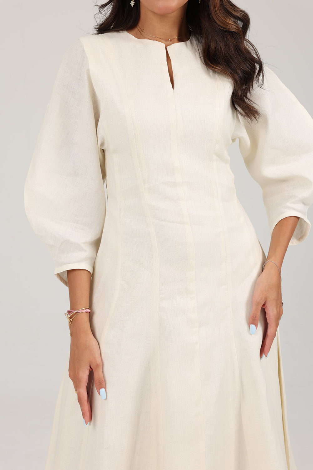 Khushboo & Pankaj Ivory Linen A-Line Midi Dress