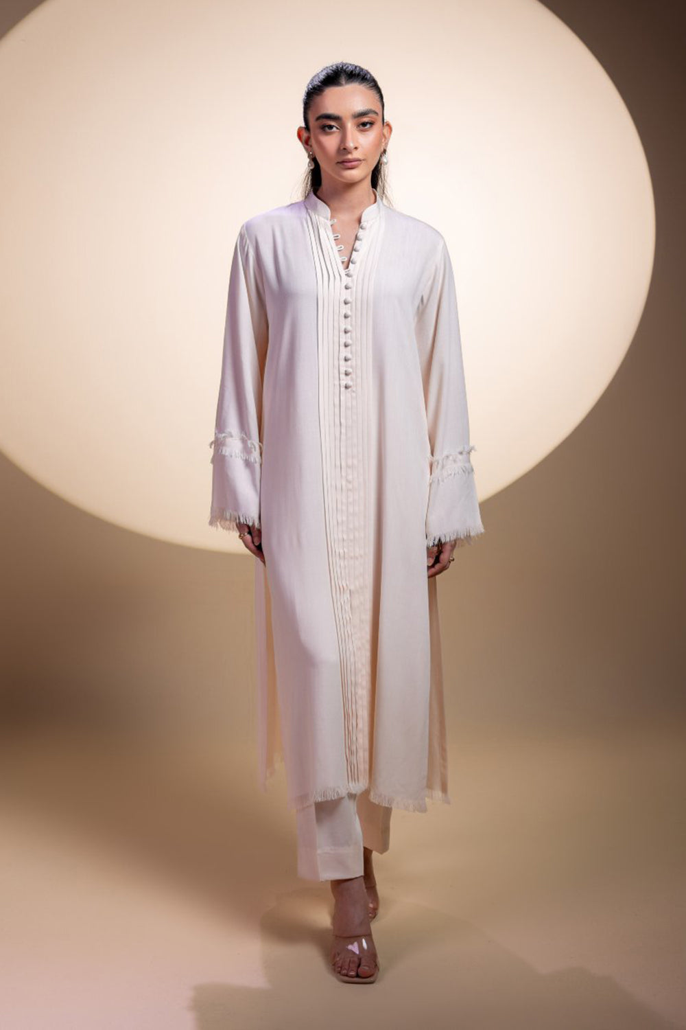 Khushboo & Pankaj Ivory Pintuck Kurta Set