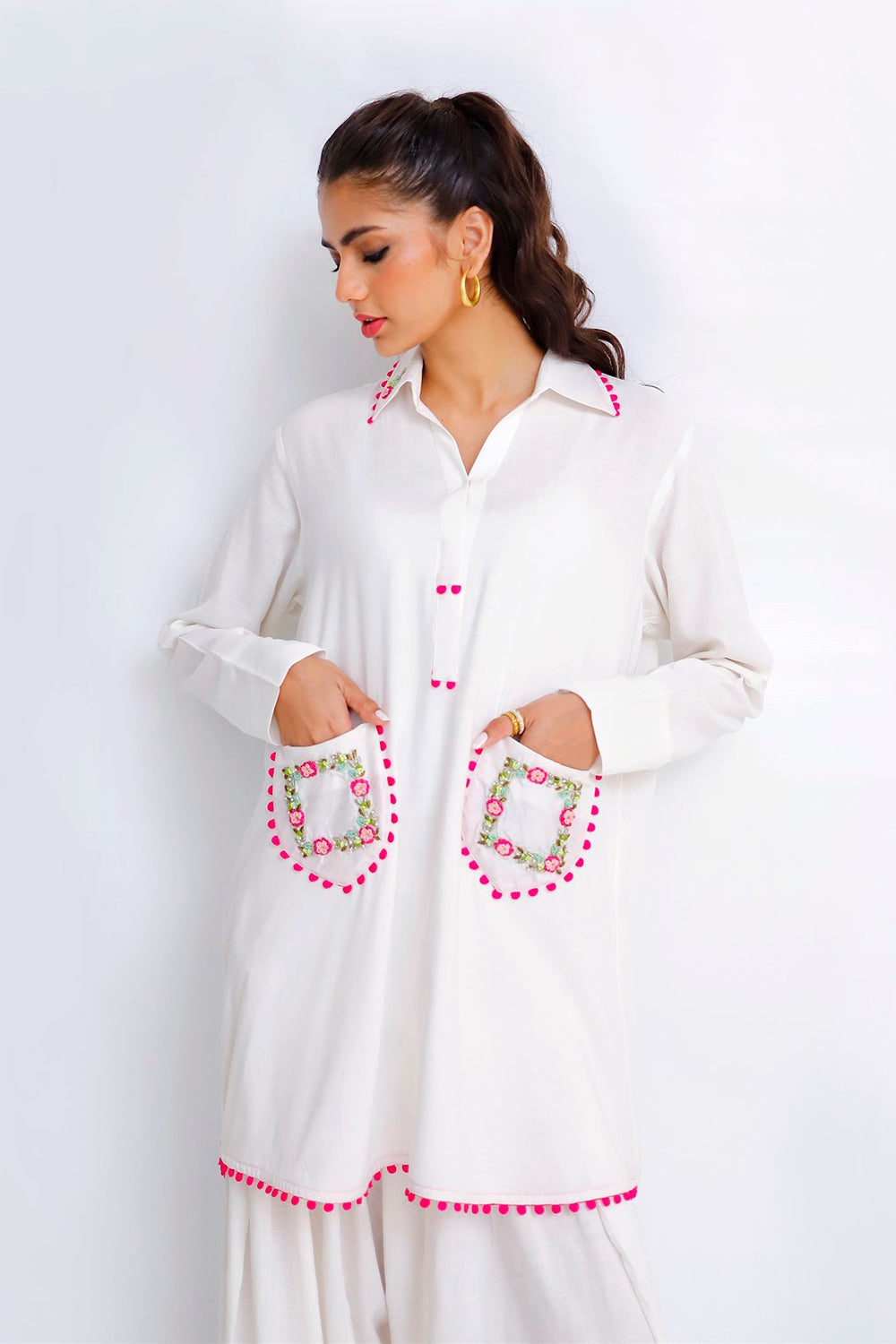 Khushboo & Pankaj Ivory Pocket Embroidered Kurta Set