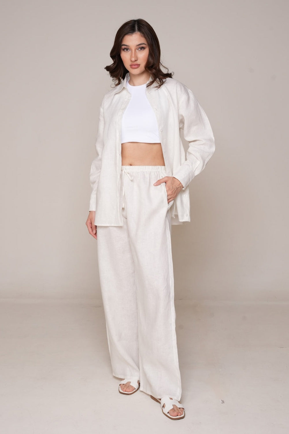 Khushboo & Pankaj Ivory Shell Linen Relaxed Co-Ord Set