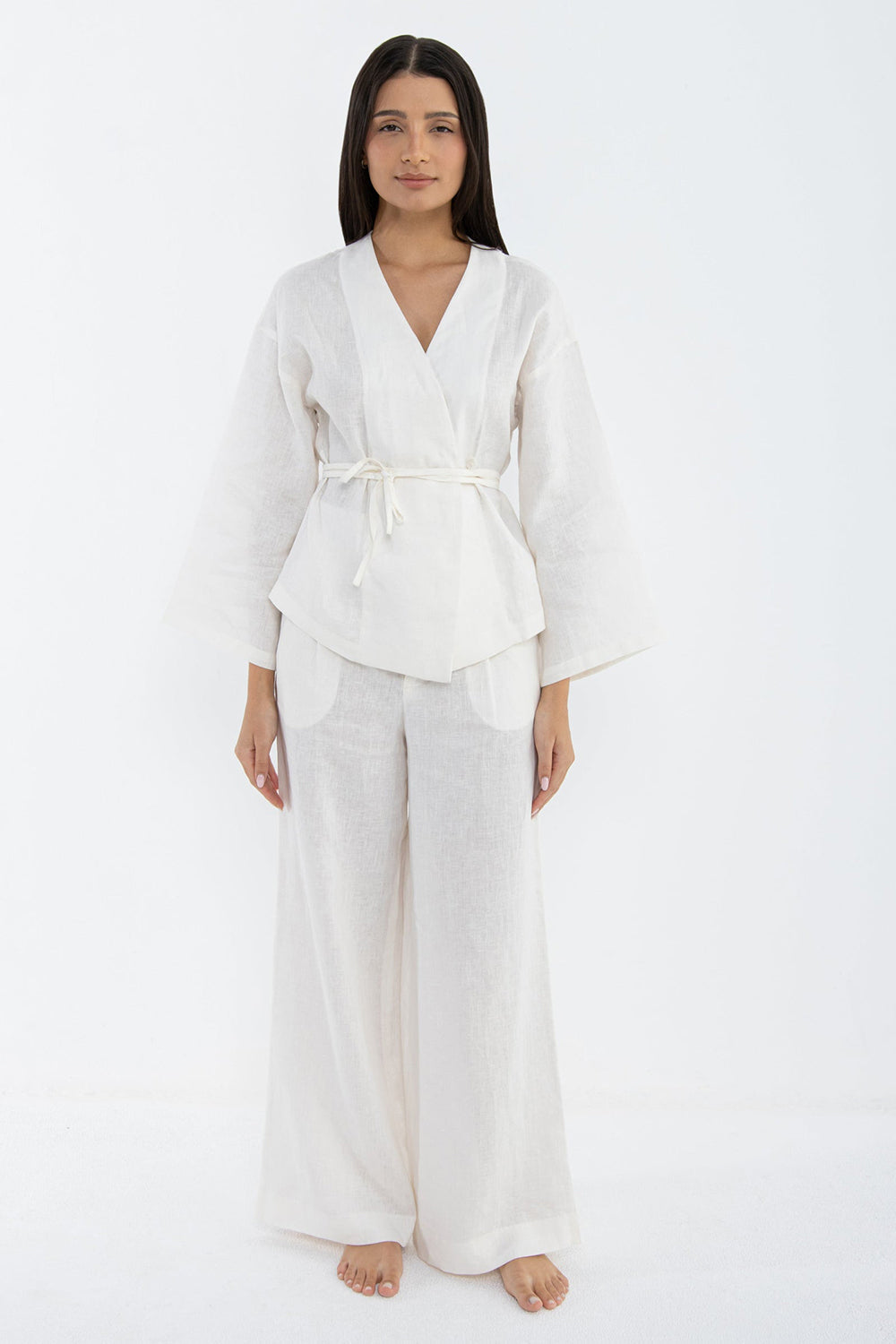 Khushboo & Pankaj Ivory Whisper Linen Wrap Co-Ord Set
