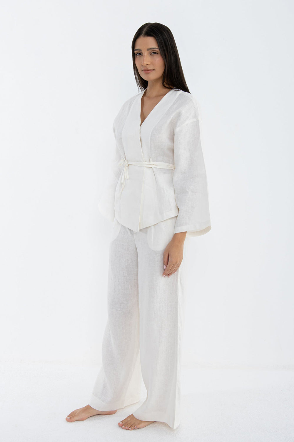 Khushboo & Pankaj Ivory Whisper Linen Wrap Co-Ord Set