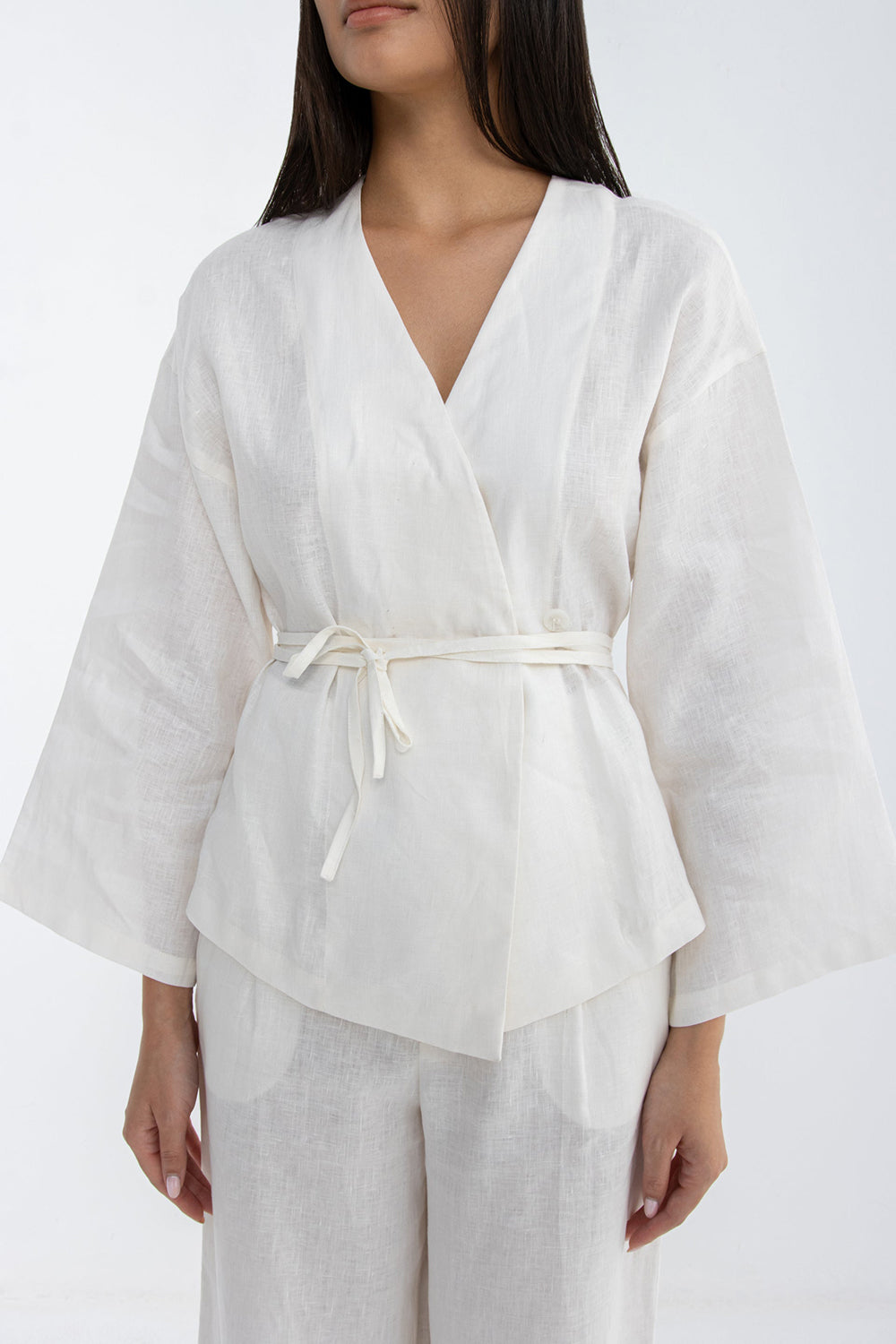 Khushboo & Pankaj Ivory Whisper Linen Wrap Co-Ord Set