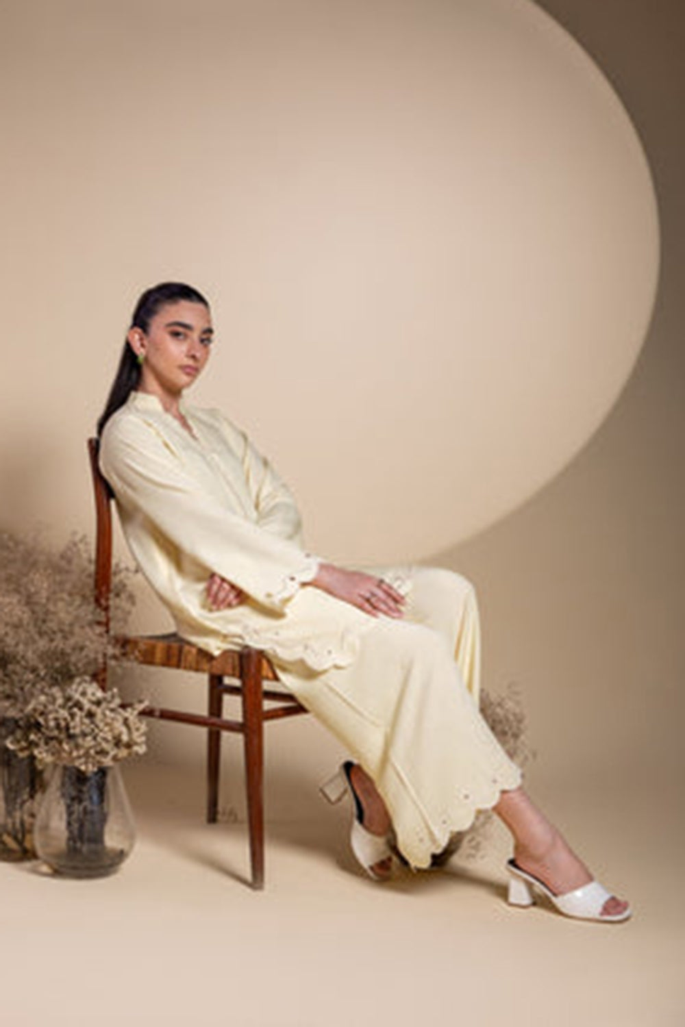 Khushboo & Pankaj Lemon Yellow Scallop Detail Kurta Set