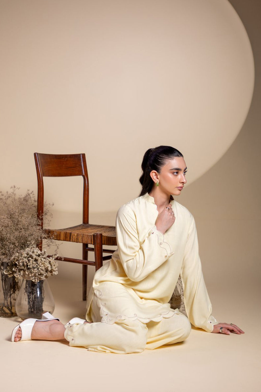 Khushboo & Pankaj Lemon Yellow Scallop Detail Kurta Set
