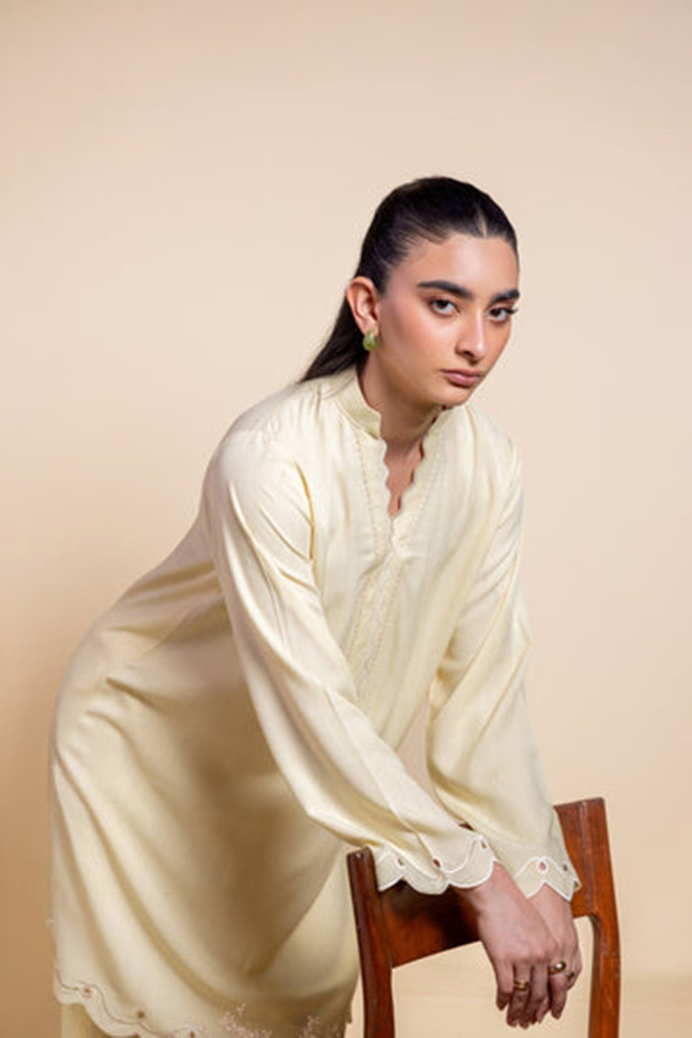 Khushboo & Pankaj Lemon Yellow Scallop Detail Kurta Set
