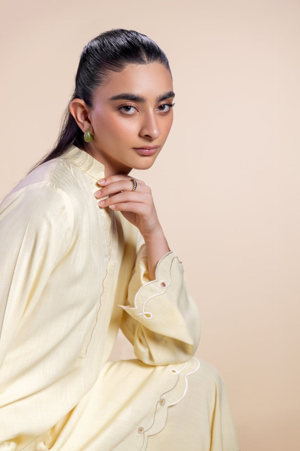 Khushboo & Pankaj Lemon Yellow Scallop Detail Kurta Set