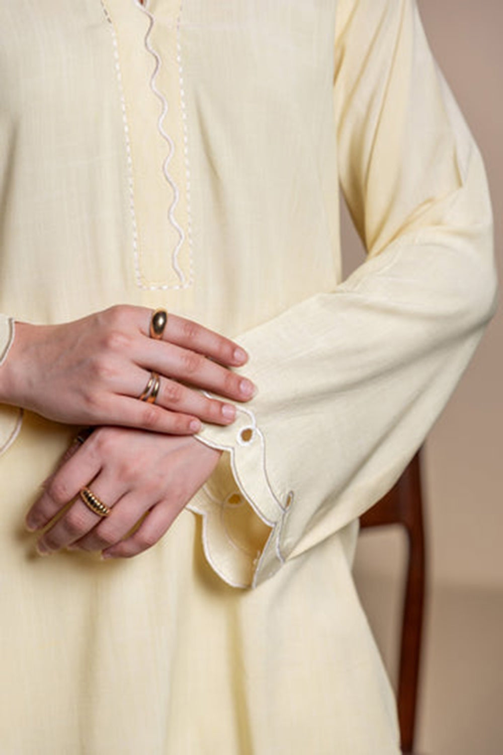 Khushboo & Pankaj Lemon Yellow Scallop Detail Kurta Set