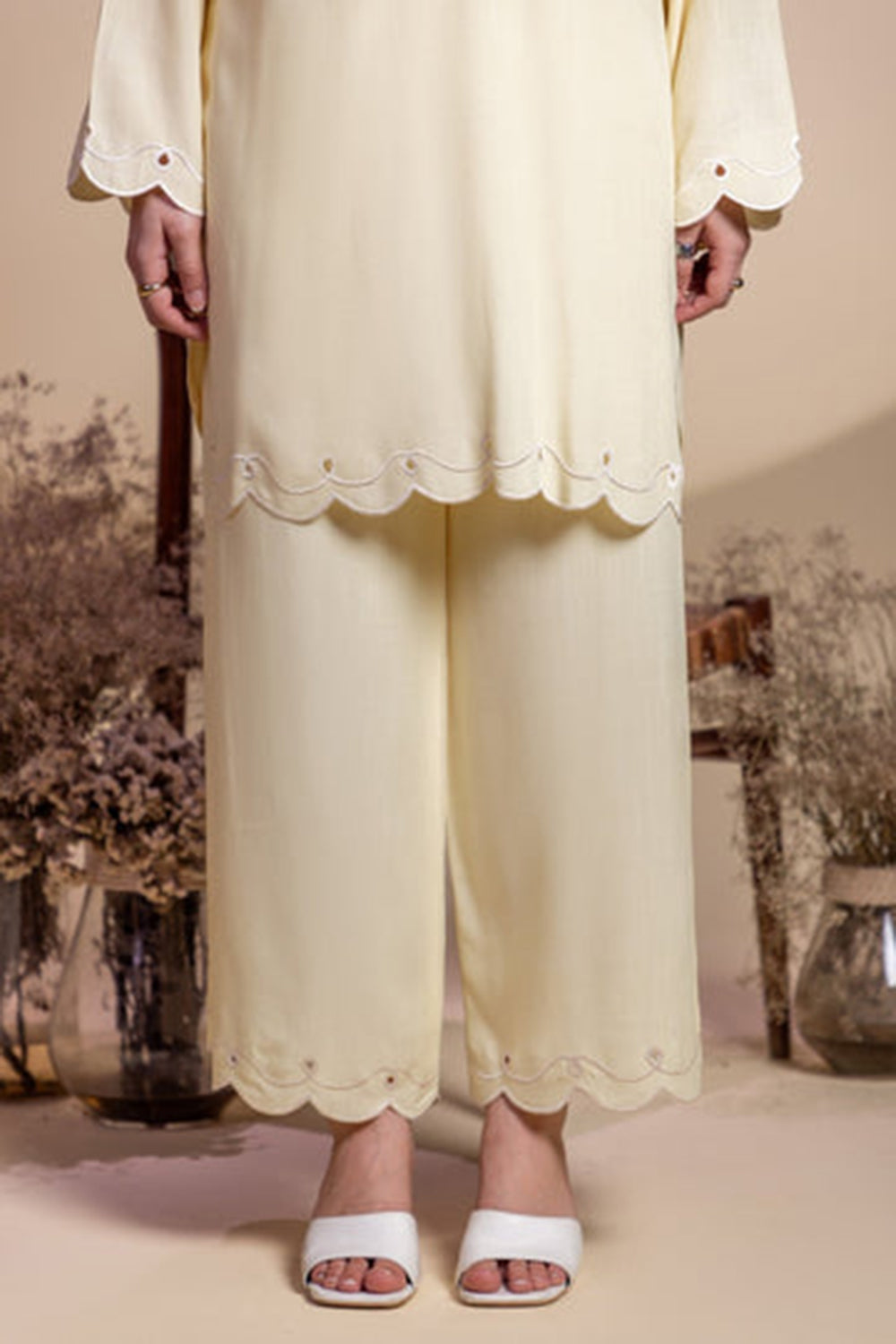 Khushboo & Pankaj Lemon Yellow Scallop Detail Kurta Set