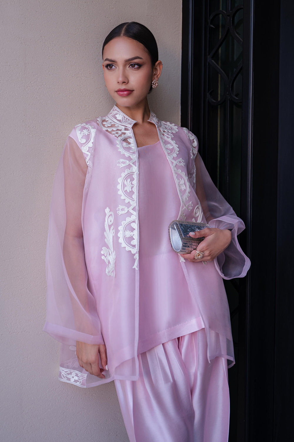 Khushboo & Pankaj Lilac Organza Embroidered Kurta Set