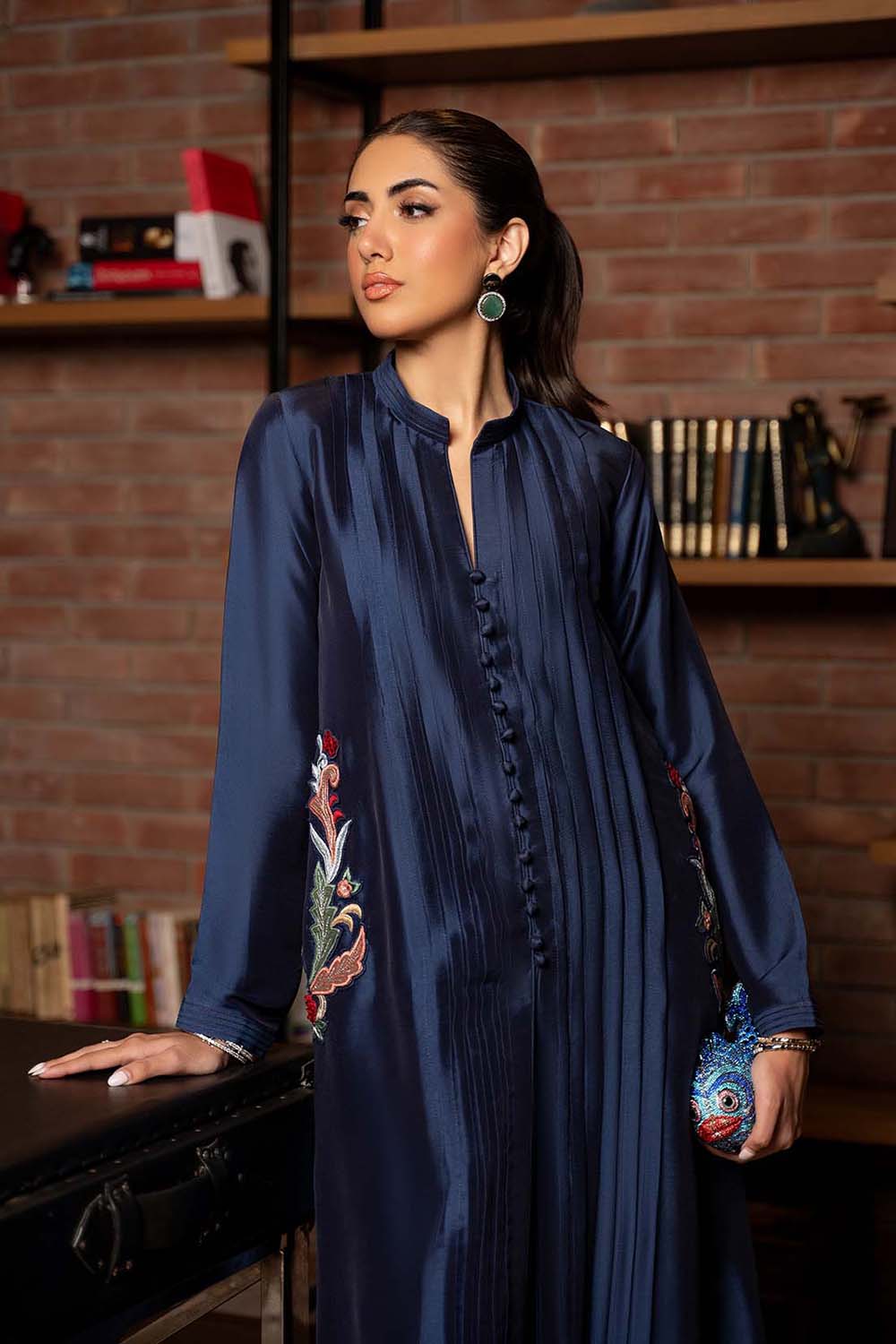 Khushboo & Pankaj Midnight Blue Embroidered Panel Kurta Set