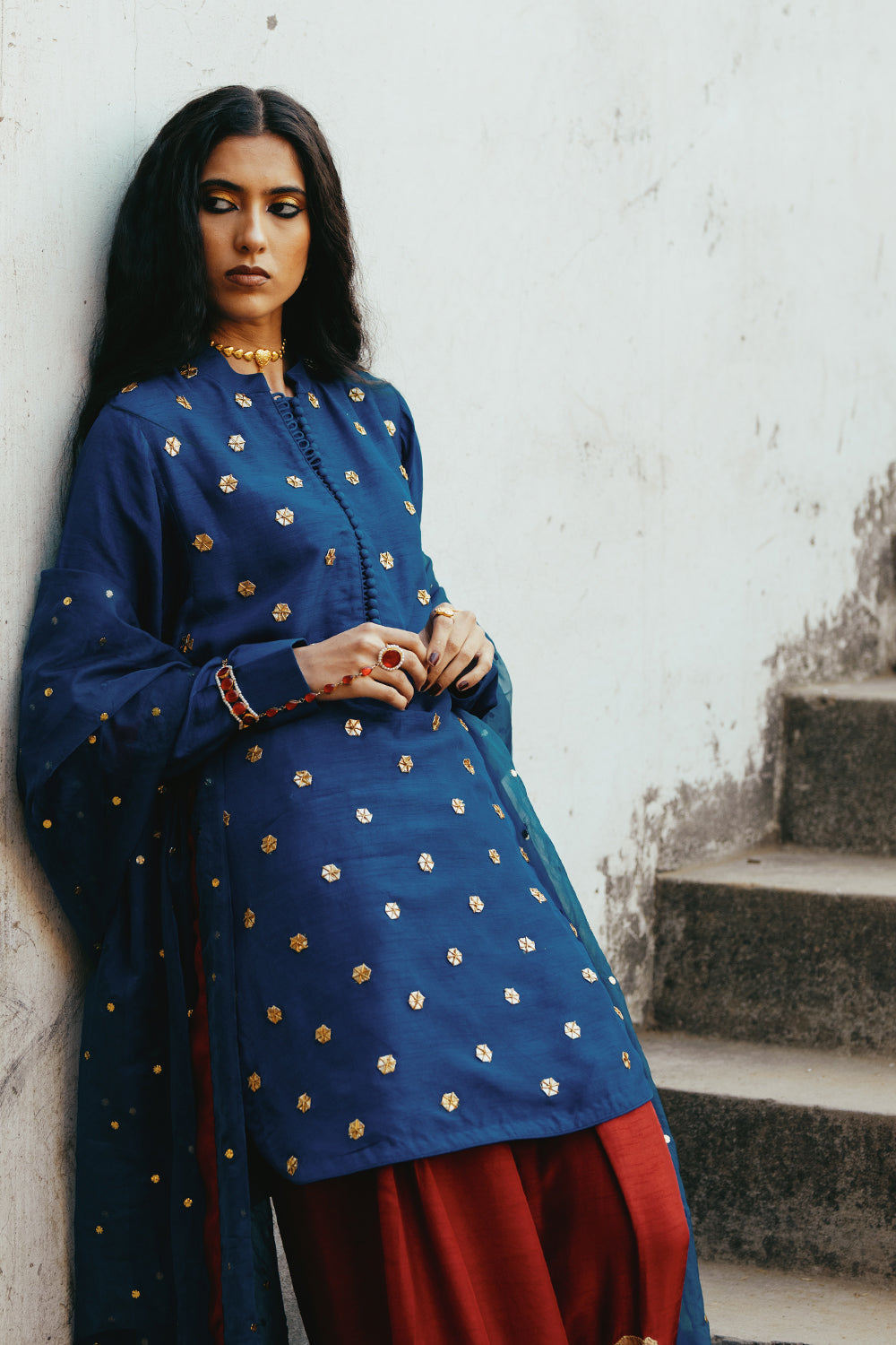 Khushboo & Pankaj Midnight Blue Gota Work Kurta Set