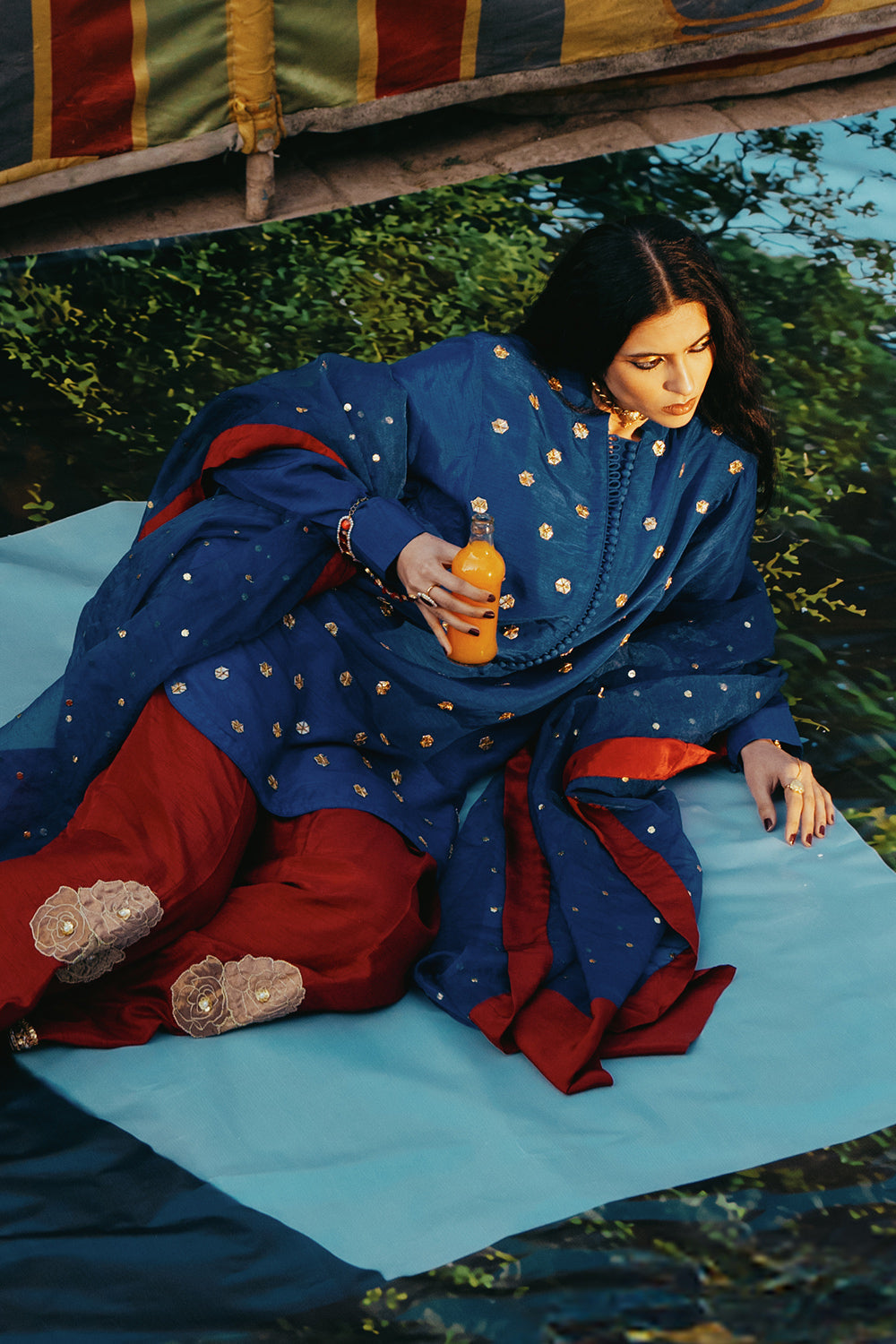 Khushboo & Pankaj Midnight Blue Gota Work Kurta Set