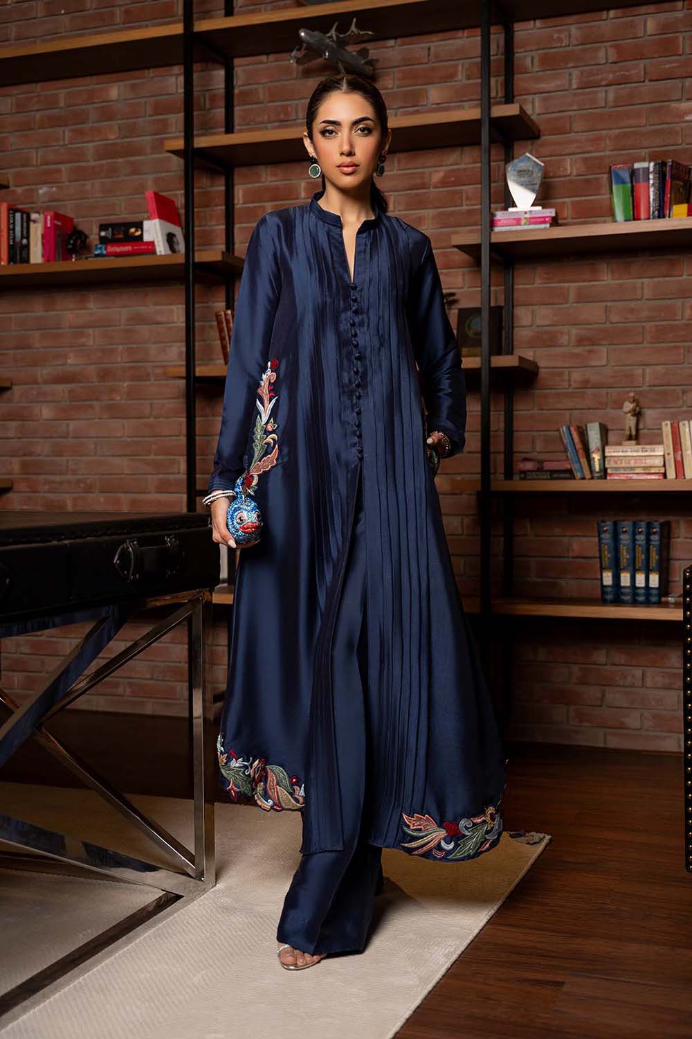 Khushboo & Pankaj Midnight Navy Embroidered Pleated Kurta Set