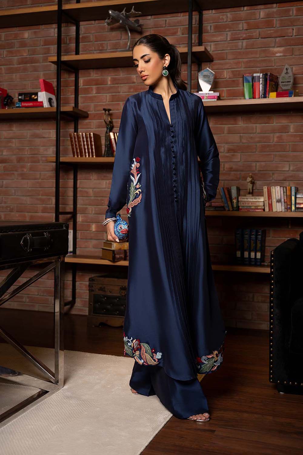 Khushboo & Pankaj Midnight Navy Embroidered Pleated Kurta Set