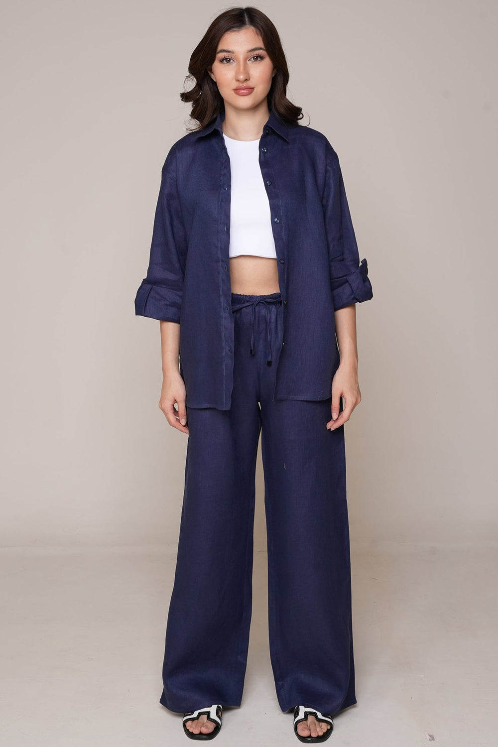 Khushboo & Pankaj Midnight Navy Linen Relaxed Co-Ord Set