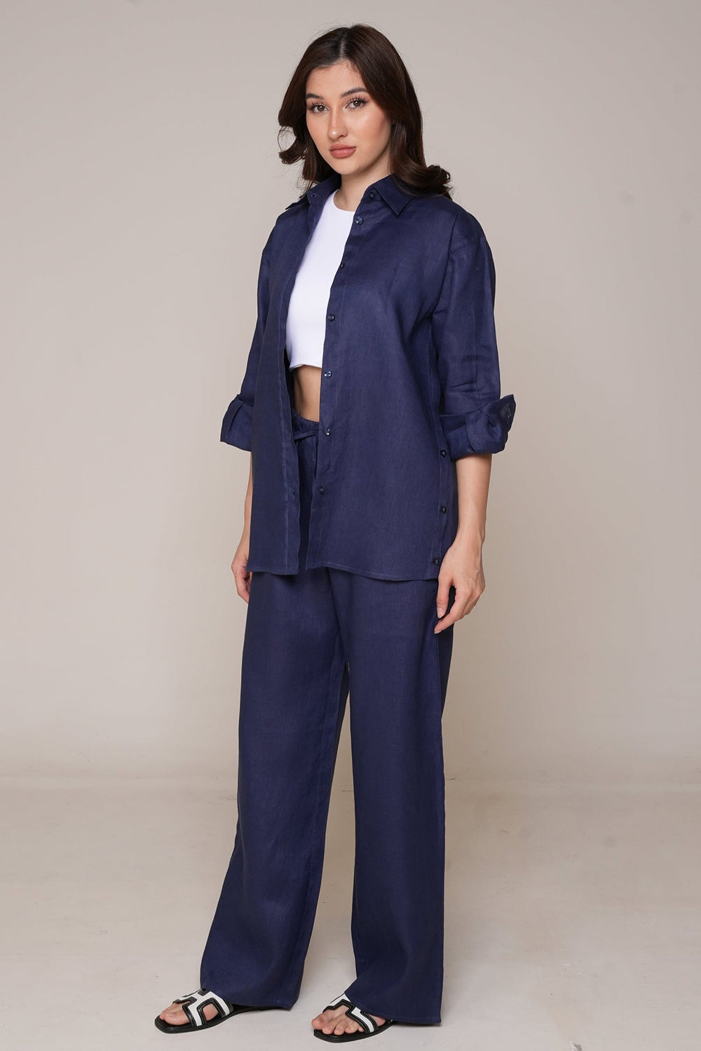 Khushboo & Pankaj Midnight Navy Linen Relaxed Co-Ord Set