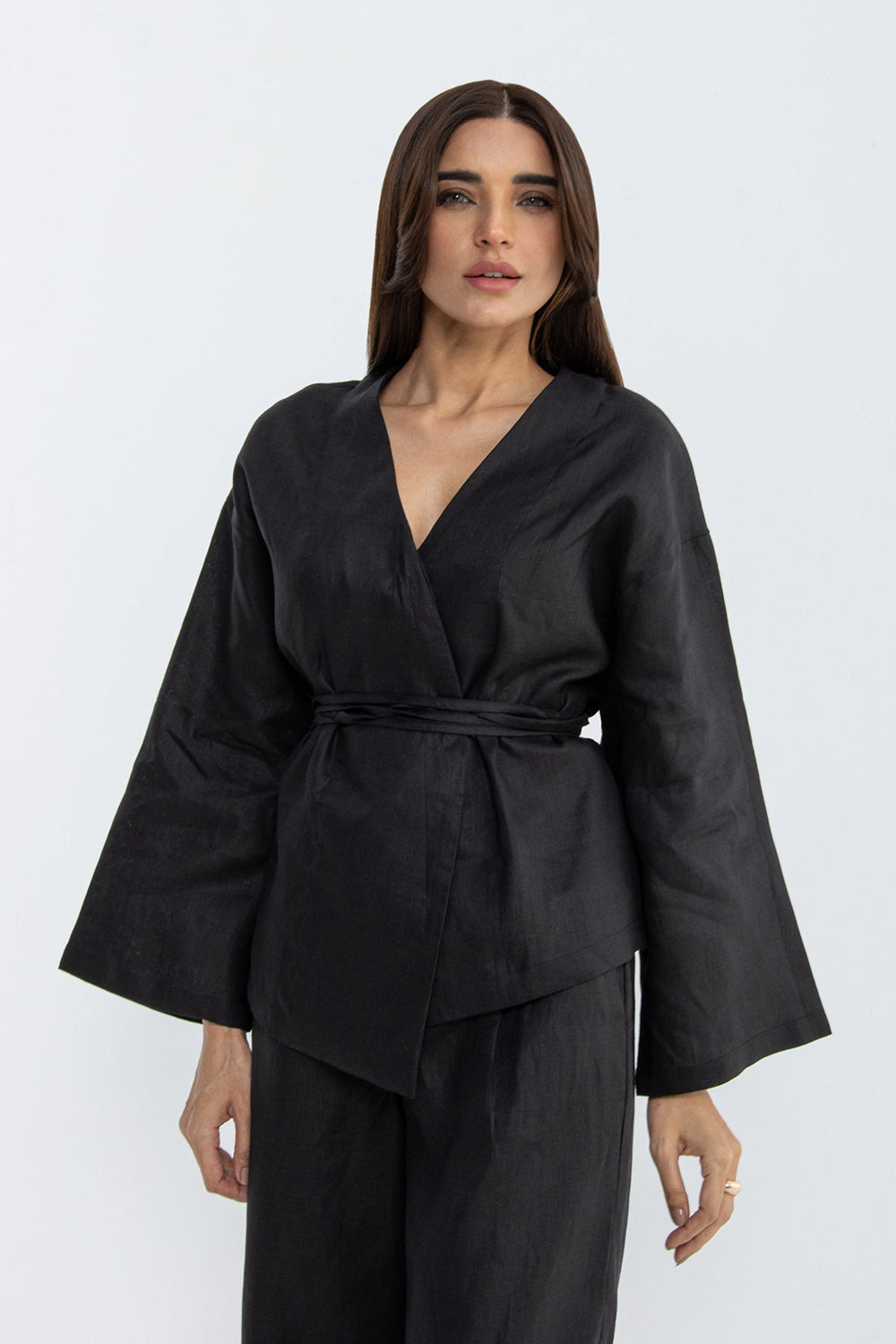 Khushboo & Pankaj Midnight Veil Linen Wrap Co-Ord Set