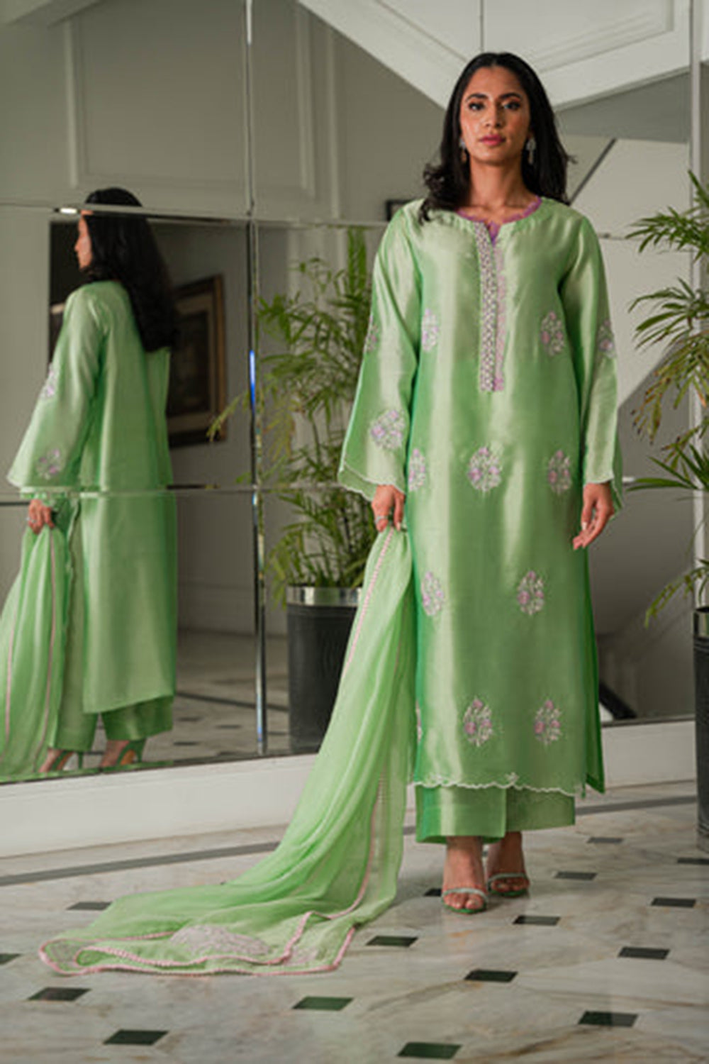 Khushboo & Pankaj Mint Kurta Set with Organza Dupatta