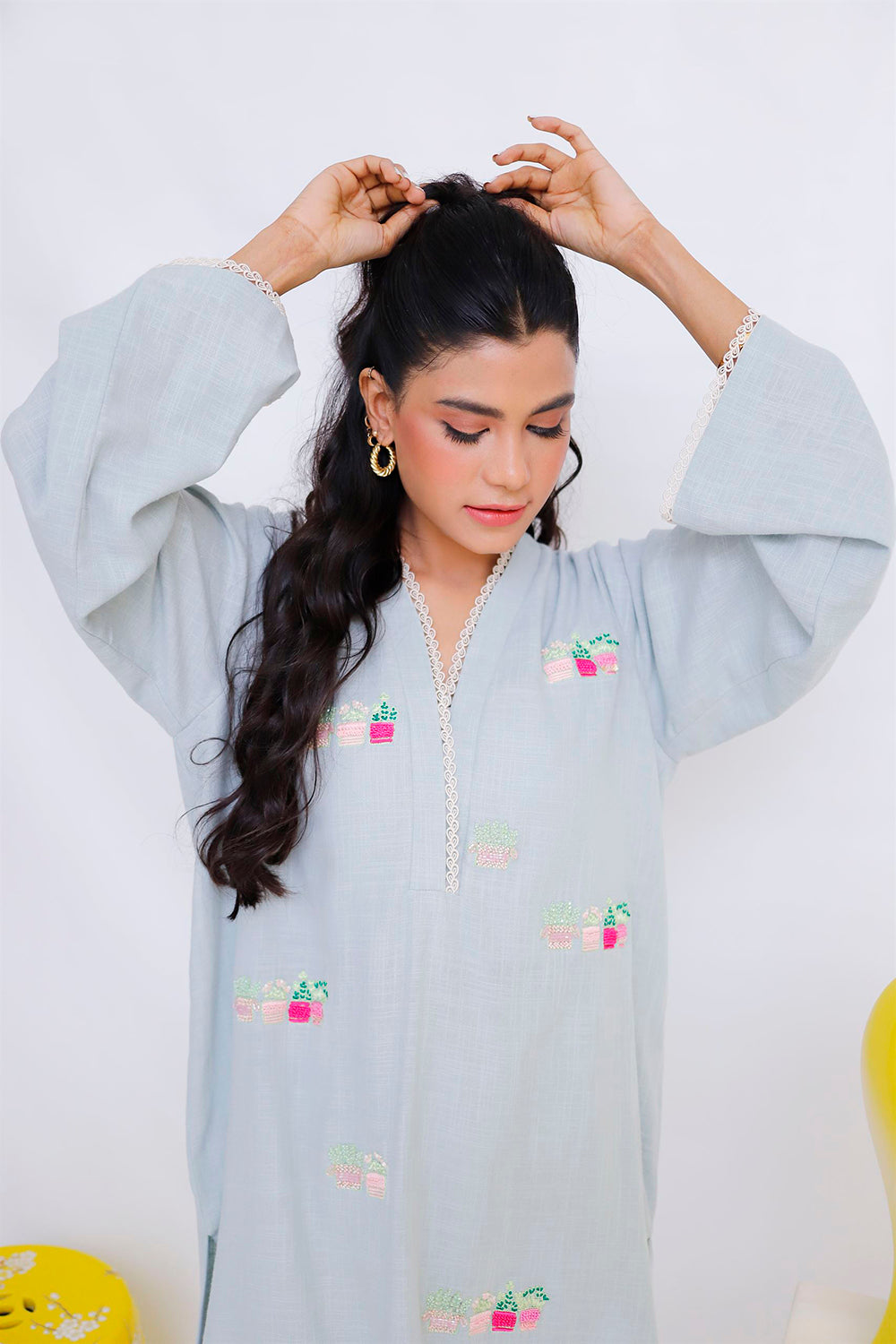 Khushboo & Pankaj Mist Blue Embroidered Kurta Set