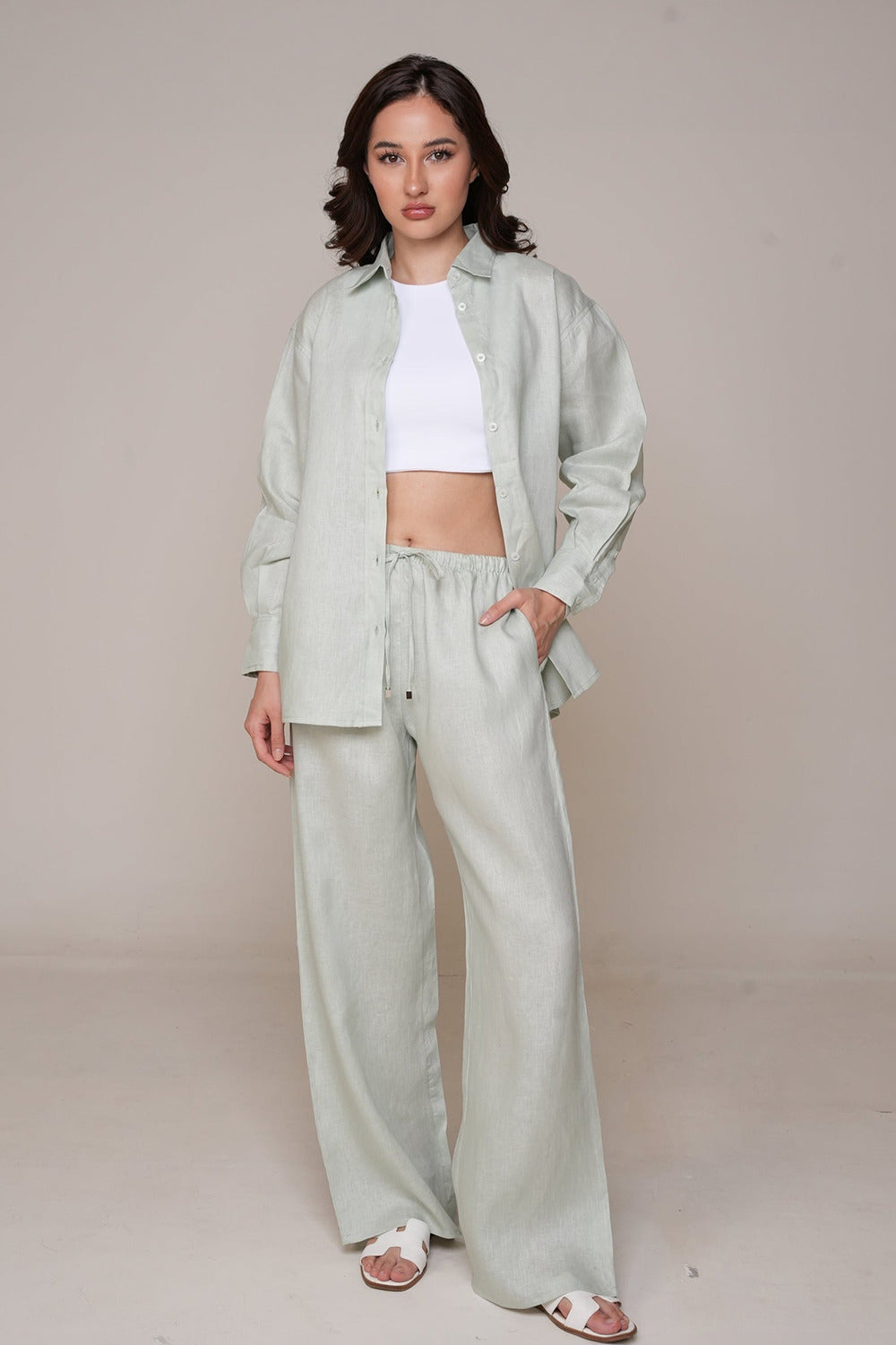 Khushboo & Pankaj Mist Grey Linen Relaxed Co-Ord Set