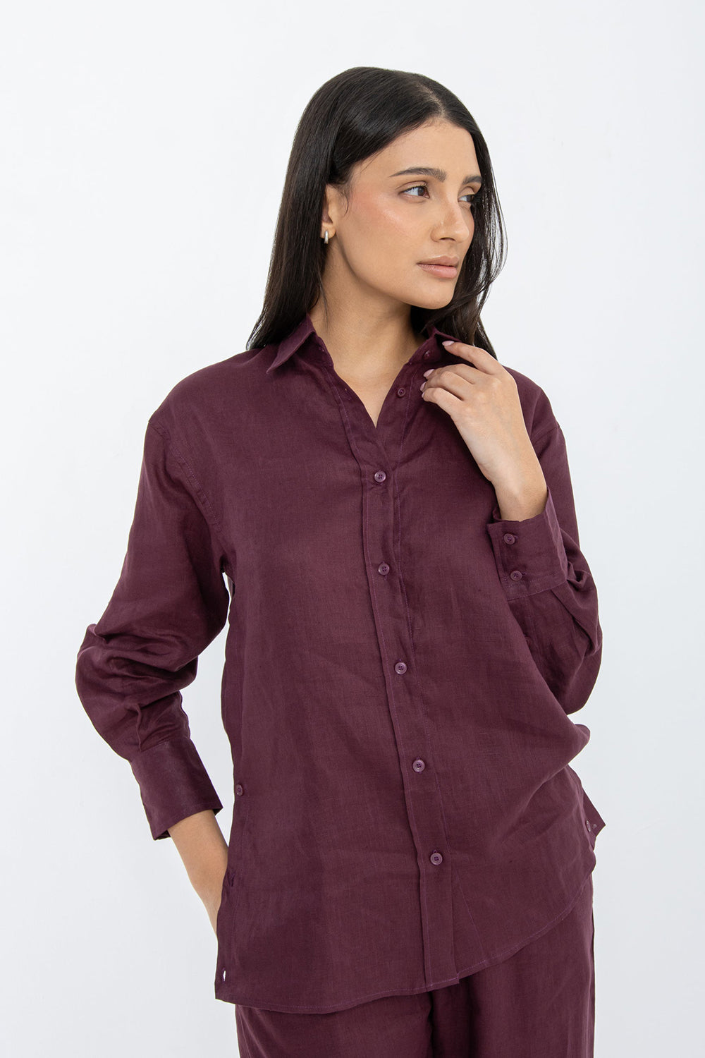 Khushboo & Pankaj Mulberry Wine Linen Relaxed Co-Ord Set