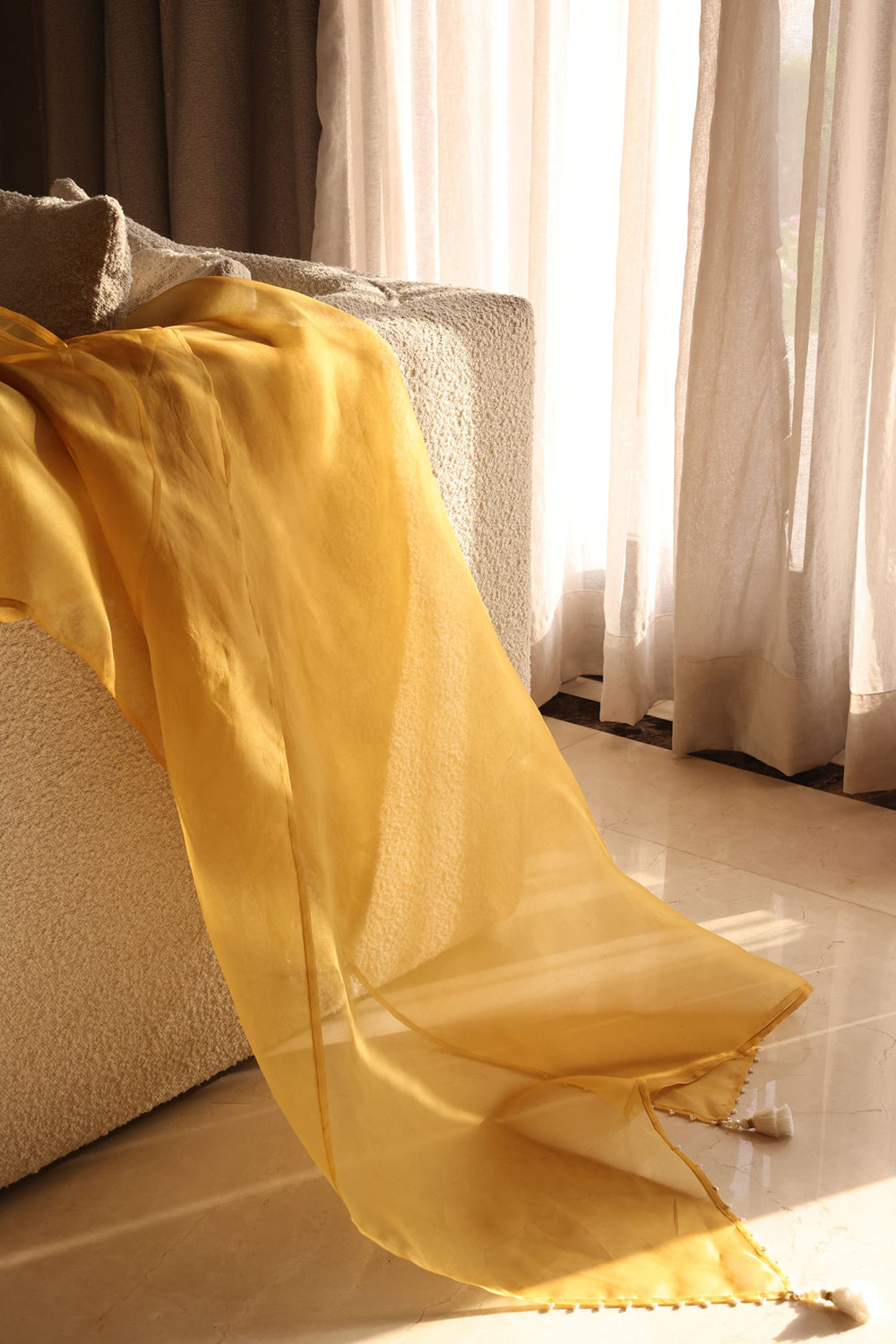 Khushboo & Pankaj Mustard Silk Kurta Set with Embroidered Detail & Organza Dupatta