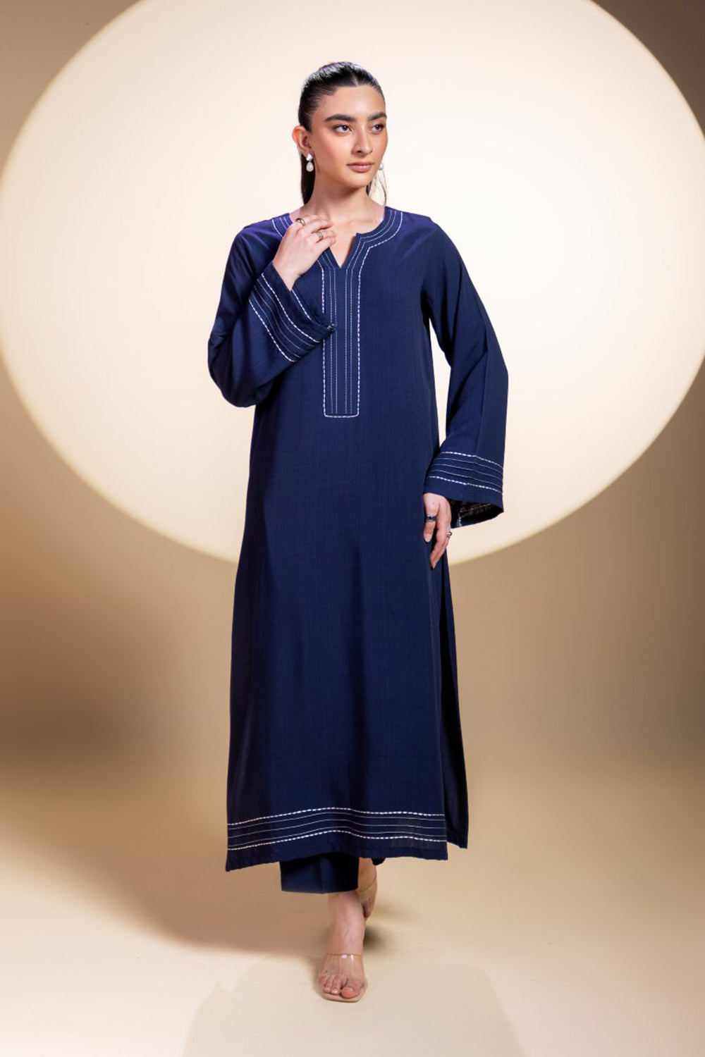 Khushboo & Pankaj Navy Blue Stitch Detail Kurta Set