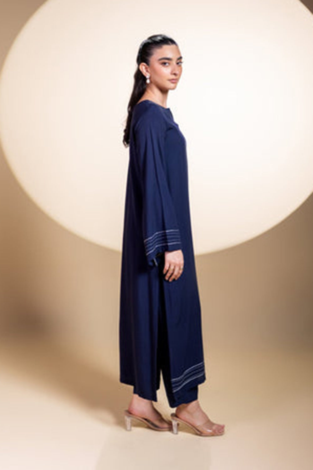 Khushboo & Pankaj Navy Blue Stitch Detail Kurta Set