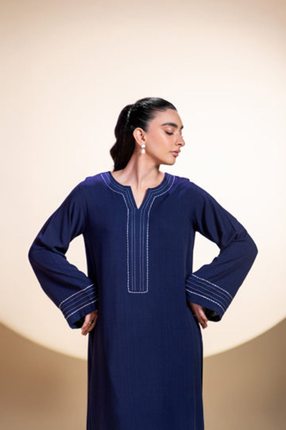 Khushboo & Pankaj Navy Blue Stitch Detail Kurta Set