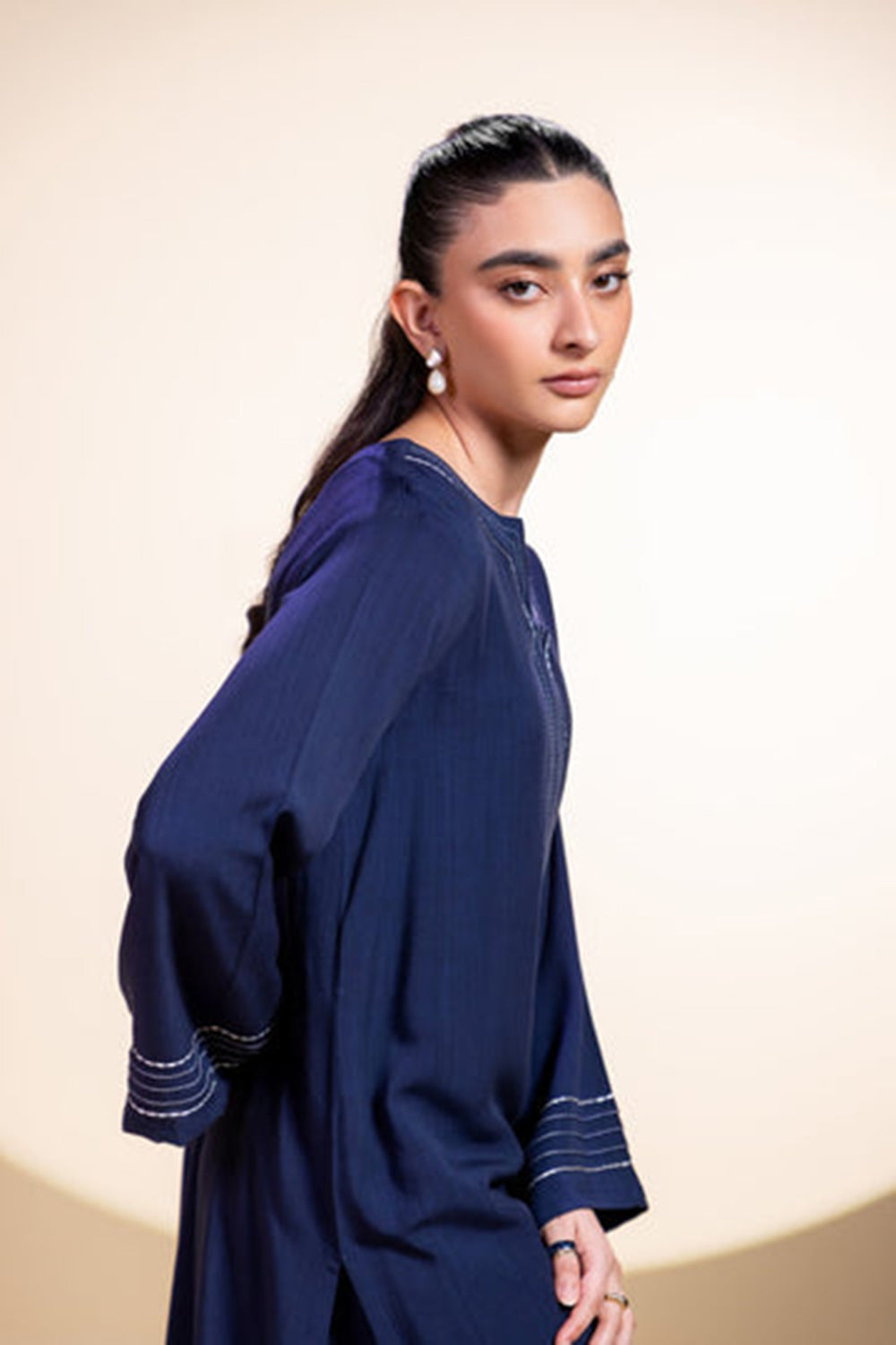 Khushboo & Pankaj Navy Blue Stitch Detail Kurta Set