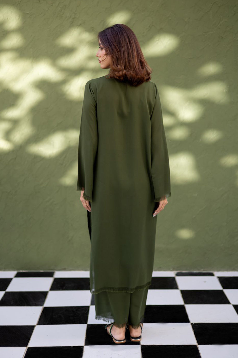 Khushboo & Pankaj Olive Moss Button Kurta Set