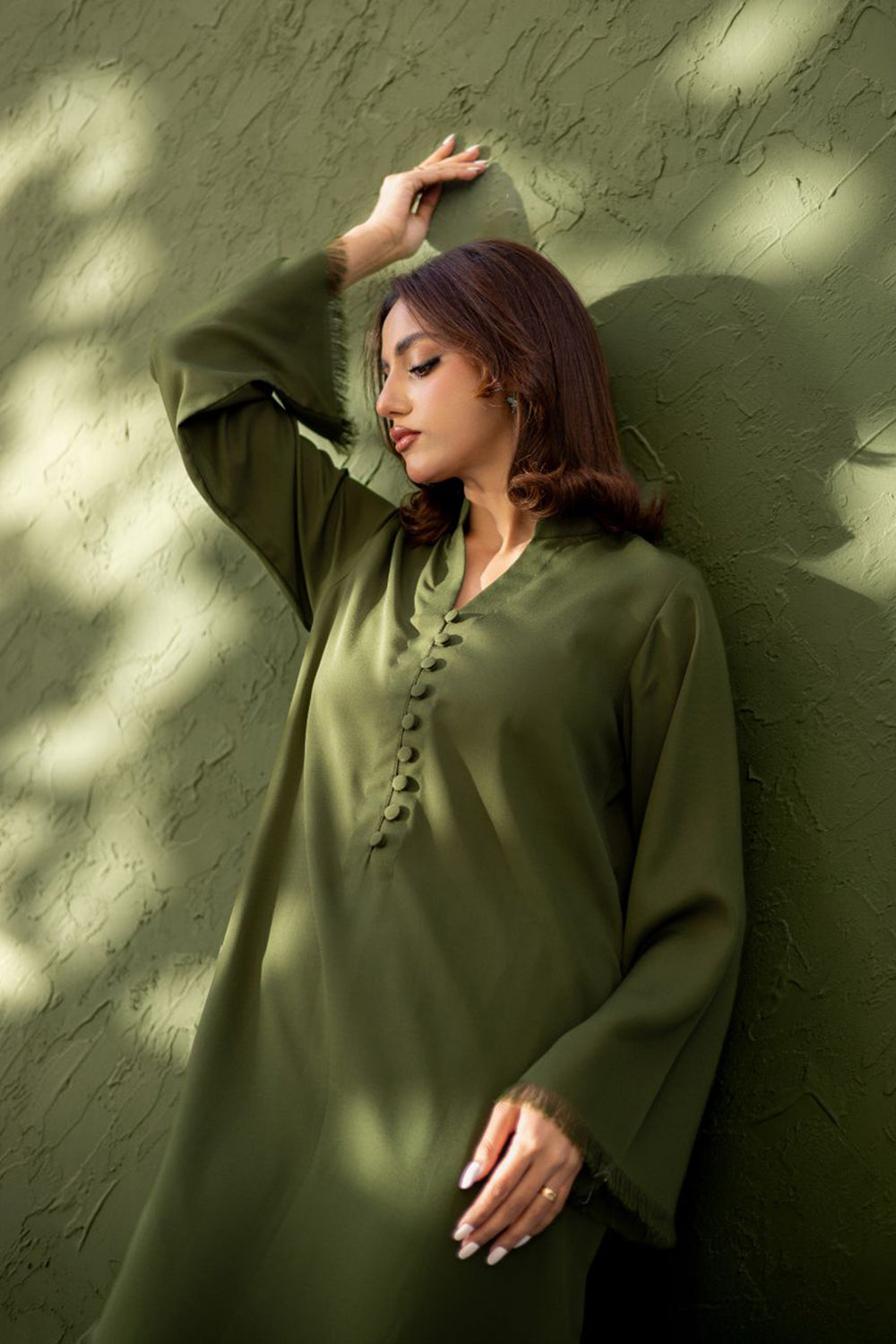 Khushboo & Pankaj Olive Moss Button Kurta Set