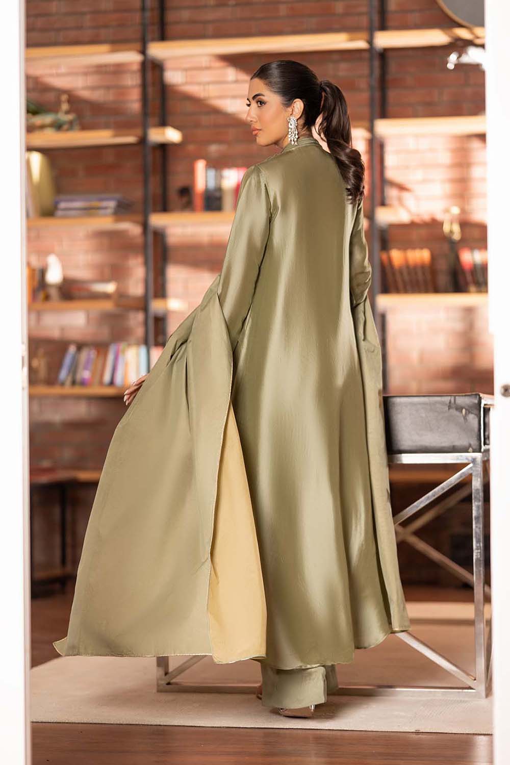 Khushboo & Pankaj Olive Sheen Pintuck Kurta Set with Dupatta
