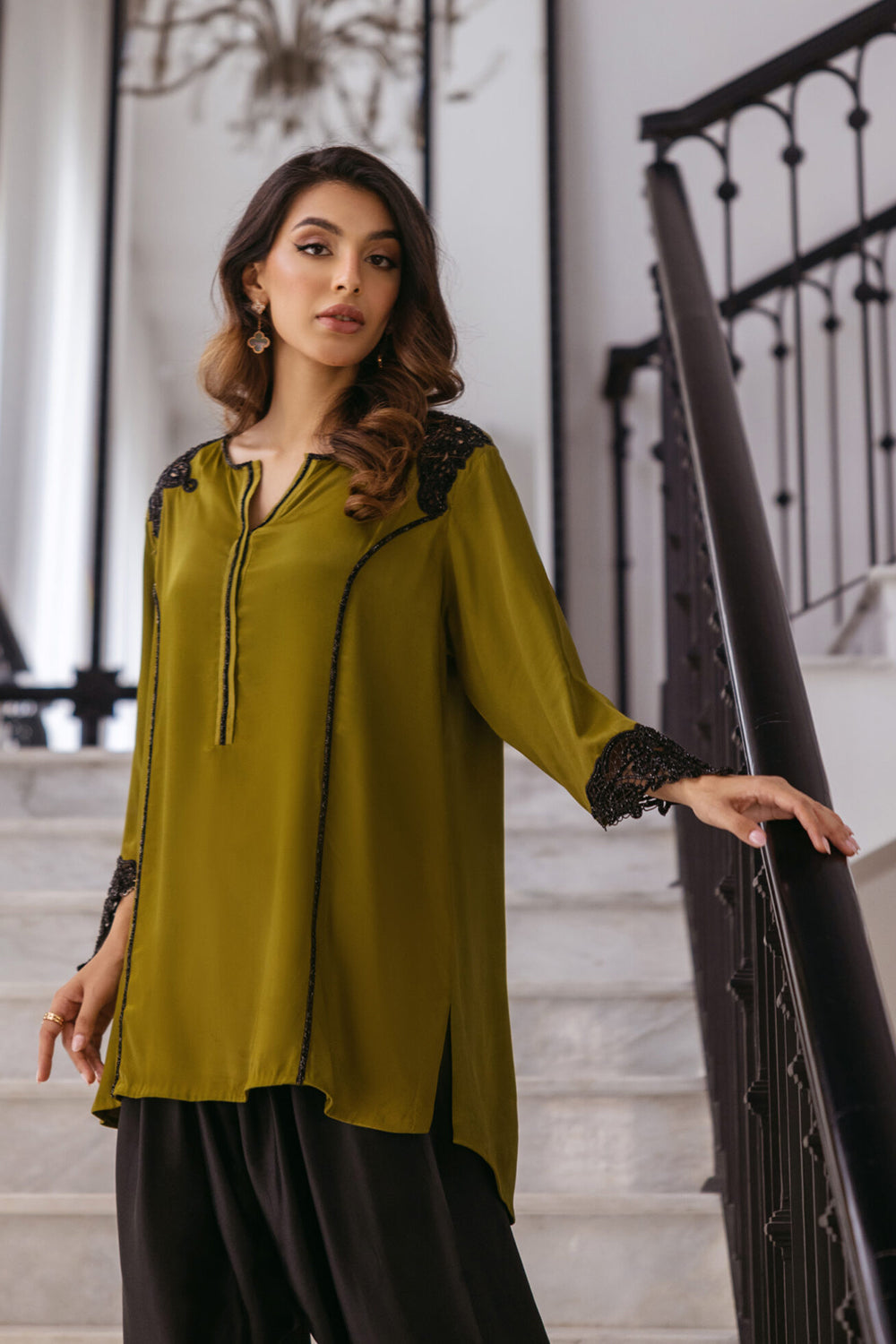 Khushboo & Pankaj Olive Women Crepe Co-ord Set