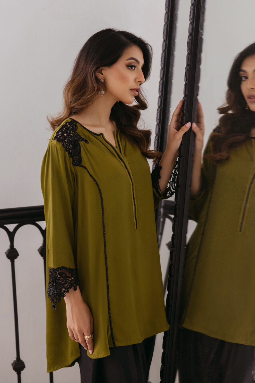 Khushboo & Pankaj Olive Women Crepe Co-ord Set