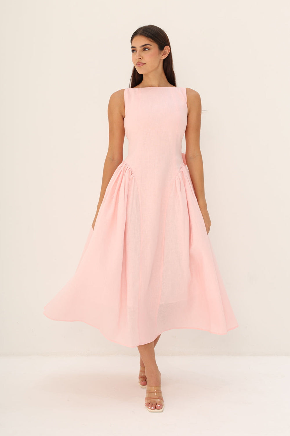 Khushboo & Pankaj Peach Linen Fit & Flare Midi Dress