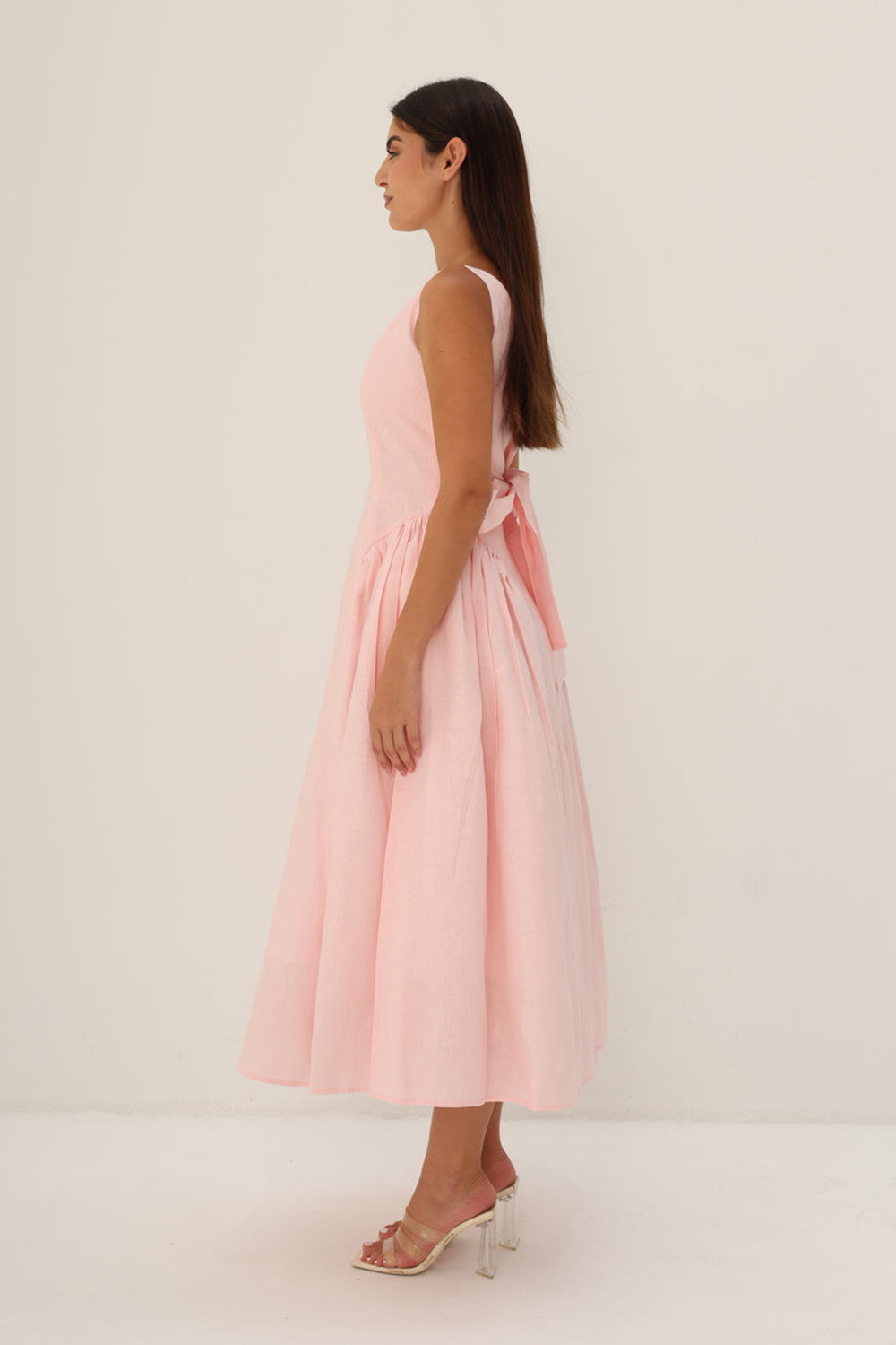 Khushboo & Pankaj Peach Linen Fit & Flare Midi Dress