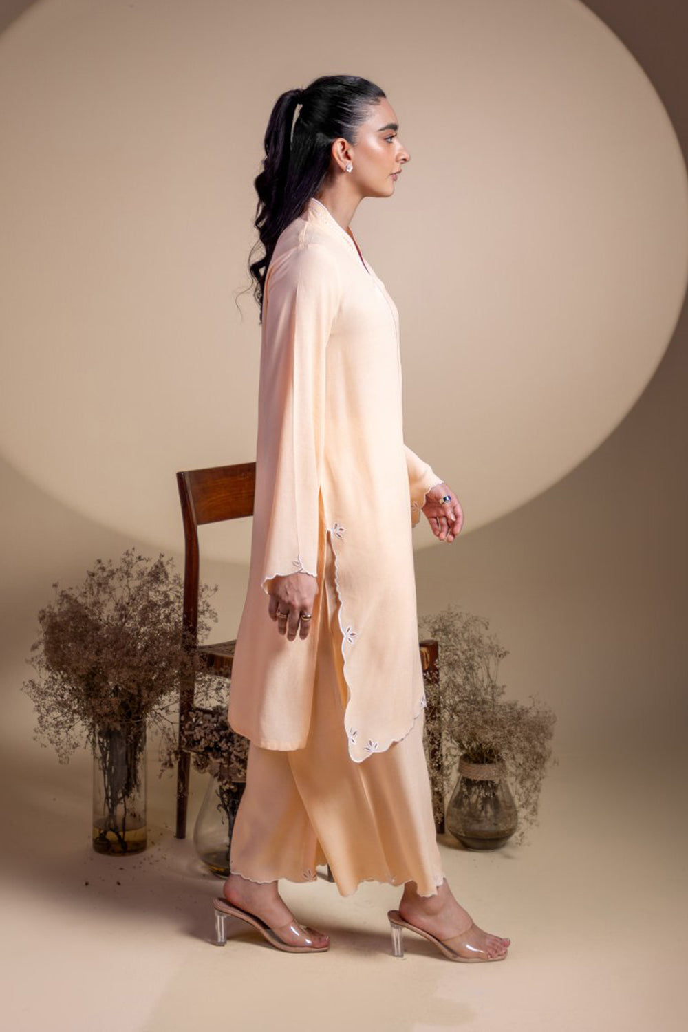 Khushboo & Pankaj Peach Scallop Detail Kurta Set