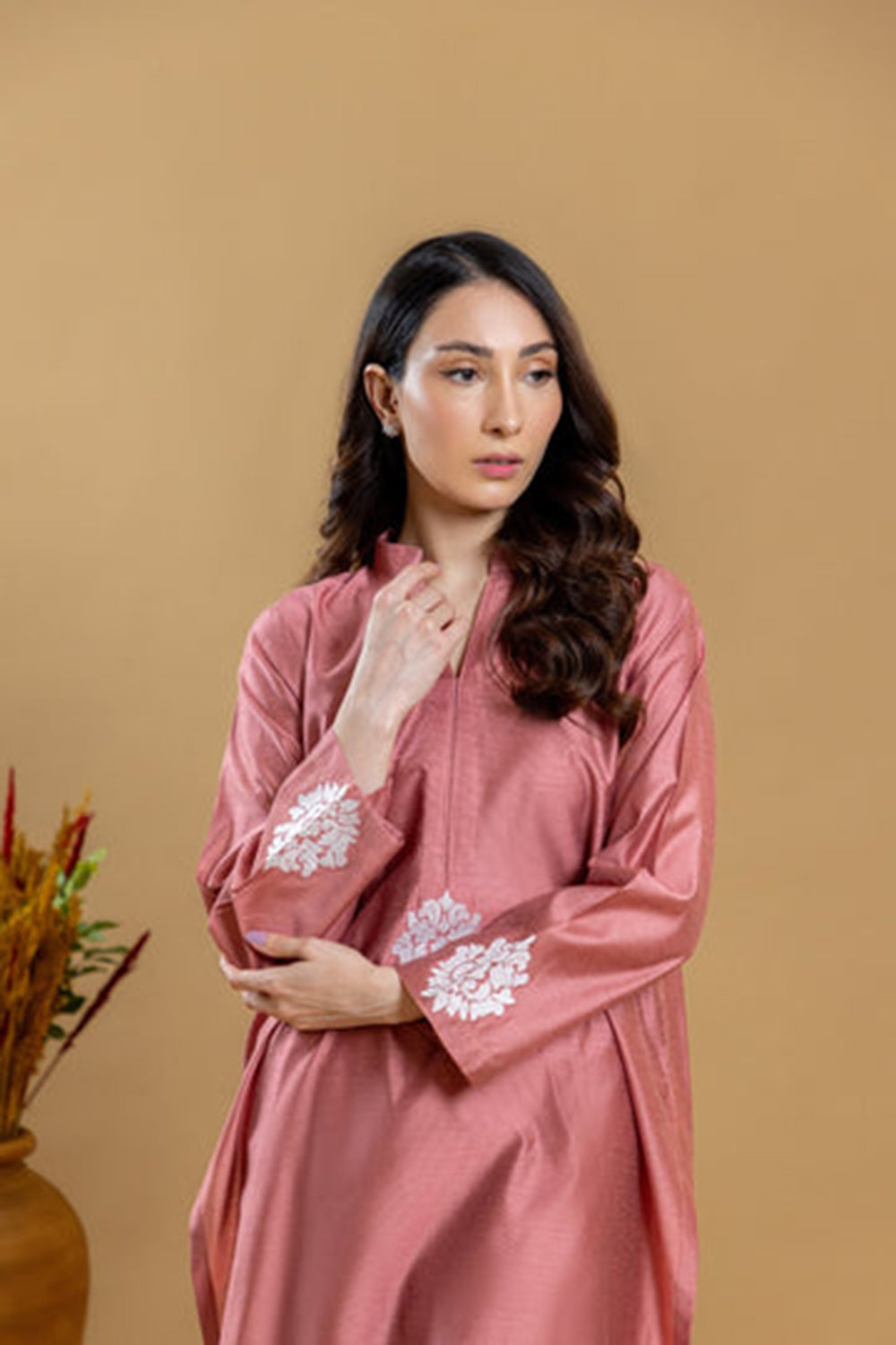 Khushboo & Pankaj Rose Sand Embroidered Kurta Palazzo Set
