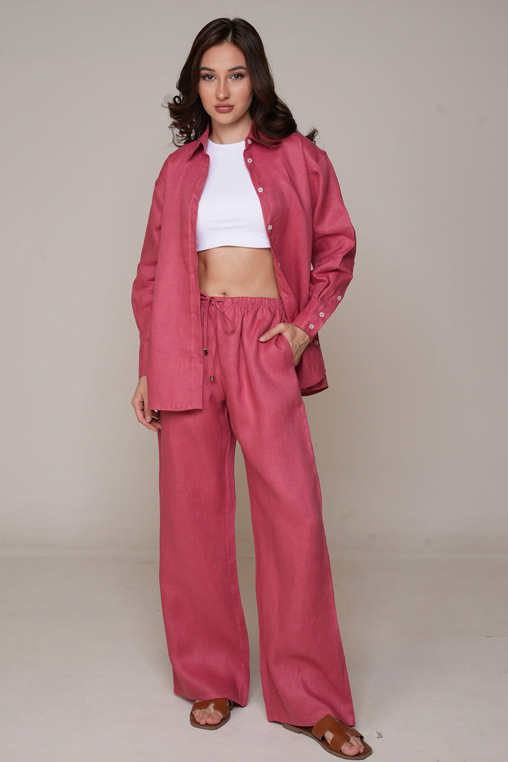 Khushboo & Pankaj Rosewood Pink Linen Relaxed Co-Ord Set