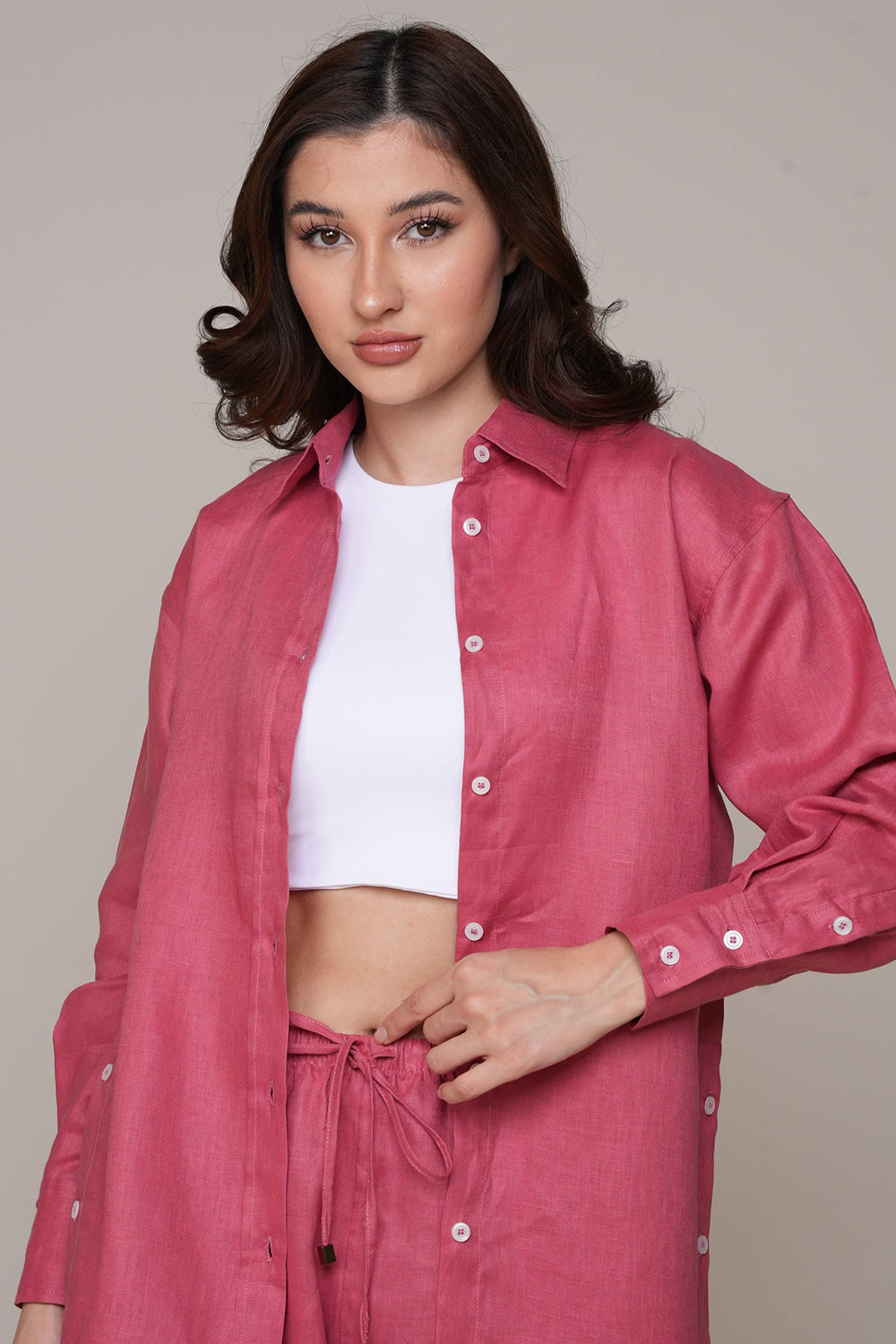 Khushboo & Pankaj Rosewood Pink Linen Relaxed Co-Ord Set