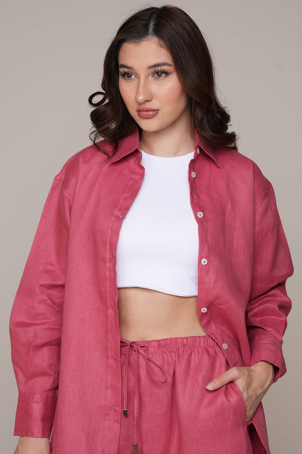 Khushboo & Pankaj Rosewood Pink Linen Relaxed Co-Ord Set