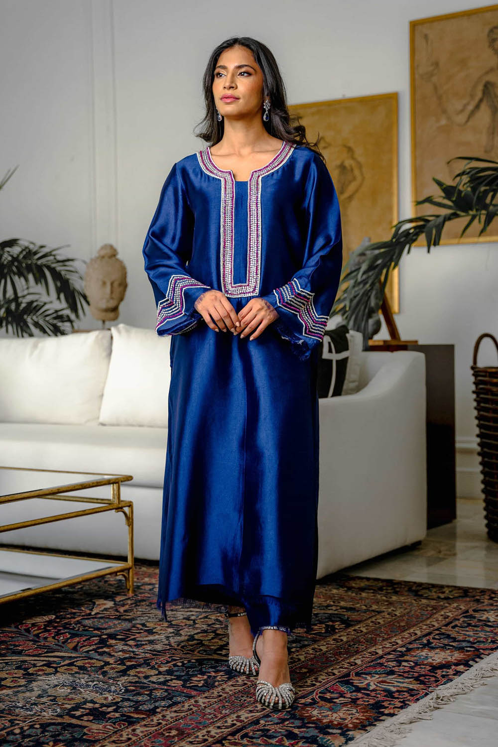 Khushboo & Pankaj Royal Blue Embellished Kurta Set with Sheer Dupatta