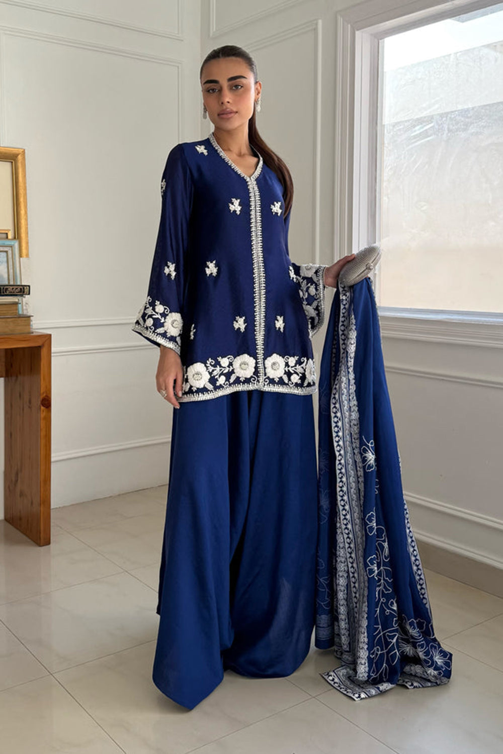 Khushboo & Pankaj Royal Blue Embroidered Silk Suit Set with Dupatta